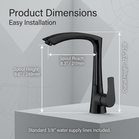 Robinet de cuisine noir mat monotrou à montage sur comptoir, col long, arc élevé, mélangeur eau chaude et froide, moderne, durable, corps en laiton