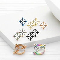 Vente en Gros Classique Religieux Croix Motif Faux Piercing Mamelon Barbell Anneau Faux Mamelon Piercing Bijoux