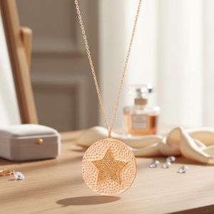 Clear Zircon Stone Round <b>Star</b> Design Charm Necklace Pendant Turkish Handcrafted Wholesale 925 Sterling Silver Jewelry - Product Image 3