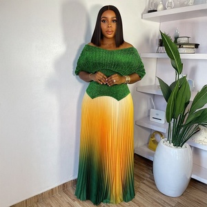 Nouvelle Robe Longue Plissée Africaine Élégante à Dégradé de Couleurs pour <span class=keywords><strong>Femme</strong></span>, Modèle Sans Manches avec Col Halter, Tendance et Chic - Product Image 3