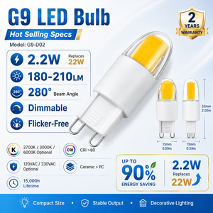 หลอดไฟ LED G9 2.5W Epistar COB ซิลิโคนหรี่แสงได้ 250-280LM AC 120V AC 230V CE ETL RoHS 15000H รับประกัน 2 ปี สำหรับโรงแรม - Product Image 1