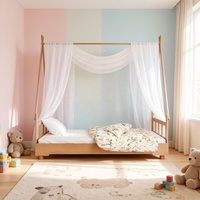 Natürliches Holz Dreieckiges Himmelbett für Kinder mit Schutzgeländer für Kleinkinder Kinderzimmermöbel