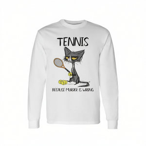 Camiseta promocional de manga larga de tenis con la frase: Porque matar es malo, el gato juega tenis - Product Image 2