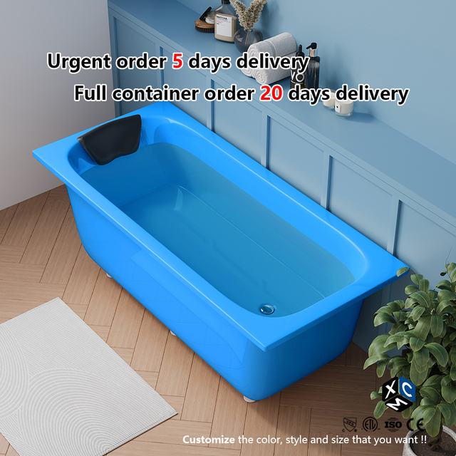 Reinforced Modern Eco-Friendly Rectangle Color Acrylic Freestanding Soaking Adult Luxury White Bathroom Bathtub Hotel Apartment