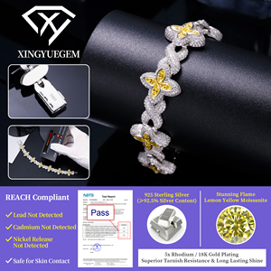 Pulsera de Plata 925 para Mujer, Diseño de Lujo con Certificación GRA, Eslabones Cubanos, Flor Amarilla Limón, Trébol de Cuatro Hojas, Moissanita VVS, Precio de Fábrica - Product Image 5