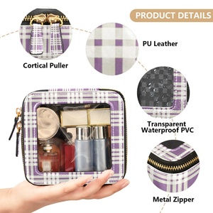 Hawaii Purple Palaka Design Clear Window PU Leather Toiletry <b>Makeup</b> Organizer Bag Zipper Mini <b>Makeup</b> Cosmetic Case for Travel - Product Image 6