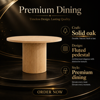 Table de salle à manger ronde en chêne massif avec piétement cannelé, table cylindrique en bois naturel pour salle à manger et restaurant
