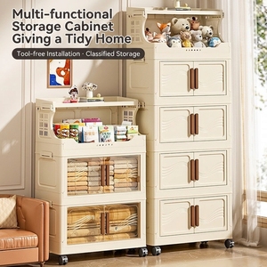 Estante de Almacenamiento Plegable y Apilable de Múltiples Niveles, Organizador Extraíble de Plástico PP, Caja para Aperitivos y Artículos Diversos con Puertas Magnéticas y Ruedas - Product Image 4