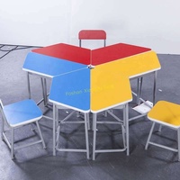 Mobilier scolaire en bois et métal de couleurs facultatives forme hexagonale deux places table en bois bureau et chaise