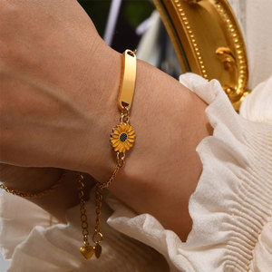 Waterproof Anti Tarnished 316L Stainless Steel Daisy 14K 18K Gold Plated <b>Adjustable</b> Blank <b>Bracelet</b> For Women - Product Image 3