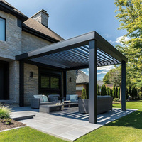 Pavillon de jardin en aluminium avec toit à lamelles motorisé, structure extérieure imperméable