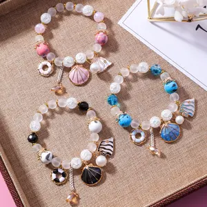 Zooying Shell Ocean Bracelet Adjustable Summer Fresh Crystal Glass Colorful Beaded Handicraft for Women's Jewelry Bracelet