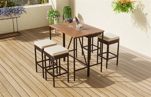 Ensemble <span class=keywords><strong>de</strong></span> salle à manger contemporain 5 pièces <span class=keywords><strong>en</strong></span> <span class=keywords><strong>rotin</strong></span> PE et bois d'acacia pour l'extérieur, capacité 7 personnes, plateau <span class=keywords><strong>de</strong></span> <span class=keywords><strong>table</strong></span> pliable, résistant aux intempéries pour patio - Product Image 2