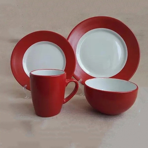 Juego de cena a granel barato, gres 16 piezas Juego de cena con borde de color, compras - Product Image 1