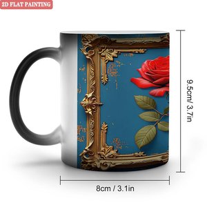 Mug en céramique noir givré 11oz, tasse magique changeant de couleur à la chaleur avec un design de cadre en rose - Product Image 1