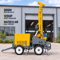 Machine de forage de puits d'eau et d'air à double usage, tractable, 300 m, 120 CV, diesel, pour puits profonds