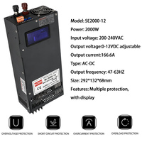 MZMW 2000W Affichage numérique 0-12V 166.6A Transformateur industriel réglable SMPS Alimentation à découpage haute puissance