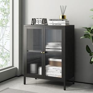 خزانة بارسونز سوداء مدمجة بوفيه جانبية معدنية خزانة خزانة لغرفة المعيشة أثاث أسود أنيق - Product Image 4