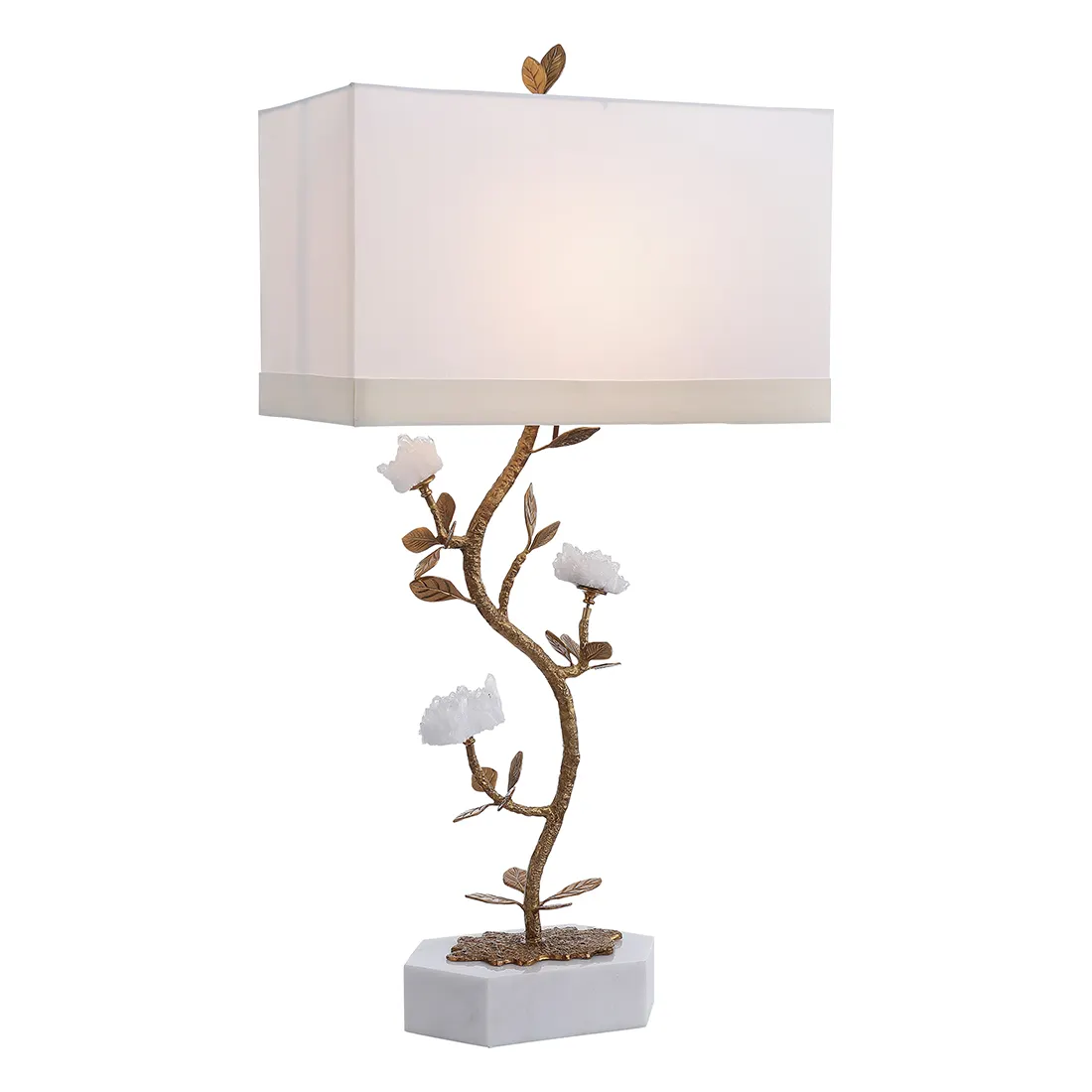 Marble Base Fabric Shade Acrylic Bedside Desk Light Crystal Table Lamp Reading