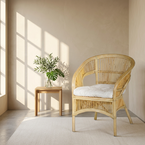Fauteuil de salon en bambou avec coussin capitonné, style côtier, siège de détente, design moderne pour la maison, la chambre ou l'hôtel - Product Image 1