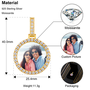 Pendentif Photo Personnalisé en Argent Sterling 925 Plaqué Or 18K avec Moissanite VVS, Forme Ronde 25mm, Bijou Souvenir pour Hommes et Femmes - Product Image 6