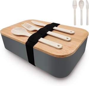 Japon bambu kapak Bento kutusu yetişkin ve çocuklar bölme ve mutfak eşyaları ile istiflenebilir yemek kabı - Product Image 4