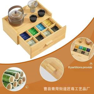 Wooden <b>Tea</b> Bag Storage <b>Box</b> With Drawer Bamboo Organizer For <b>Tea</b> Coffee Bags Desktop Rectangular Shape - Product Image 4