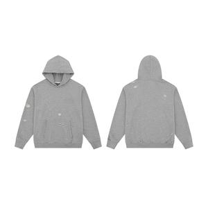 All'ingrosso cotone 100% 400G sovradimensionato rivetto lavato buco rotto felpe da <span class=keywords><strong>uomo</strong></span> <span class=keywords><strong>con</strong></span> <span class=keywords><strong>cappuccio</strong></span> Streetwear <span class=keywords><strong>con</strong></span> Logo ricamato - Product Image 2