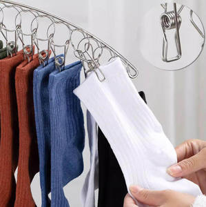Porte-linge moderne en acier inoxydable avec 10 pinces pour sé<span class=keywords><strong>cher</strong></span> les chaussettes, organisateur de linge suspendu, multifonctionnel, anti-vent - Product Image 2
