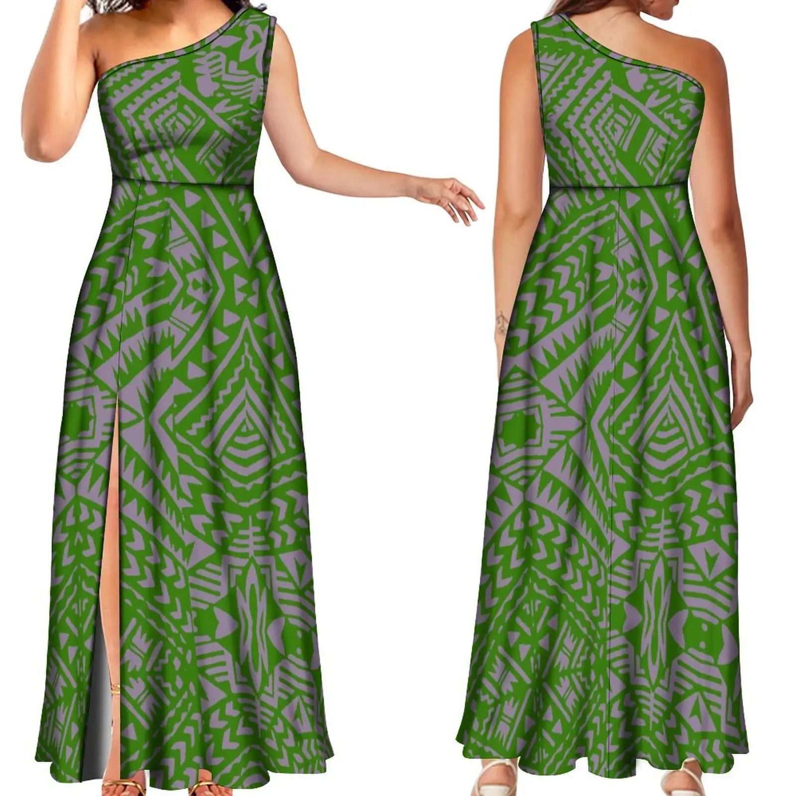 Thả Vận Chuyển Xiên Vai Không Tay Dài Phụ Nữ Ăn Mặc Tùy Chỉnh Saman Dresses Kích Thước Lớn Womens Polynesian Quần Áo