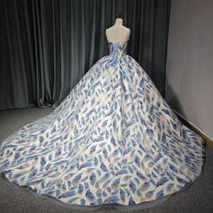 Elegante Vestido de Noche Morado Azul con Estampado de Hojas Plateadas, de Organza con Bordado, Estilo Princesa, Escote Corazón, con Cuentas y Pliegues 6657-1 - Product Image 6