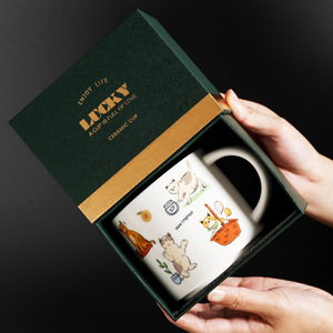 Mug en céramique directement de l'usine, motif chat mignon, design nordique, boîte cadeau, vente en gros - Product Image 3