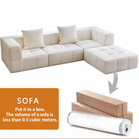 Canapé modulaire en cube crème, tissu en mélange de lin, design modulaire, éponge haute résilience, structure en bois massif, idéal pour les salons modernes