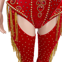 Gland rouge strass combinaisons femmes Cowboy musique Festival tenues Performance porter Live House DJ chanteur Gogo danseur Costume