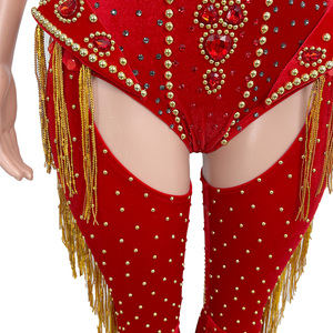 จั๊มสูทประดับพลอยเทียมพู่สีแดงเครื่องแต่งกายนักเต้น Gogo สำหรับงานเทศกาลดนตรี<span class=keywords><strong>คาวบอย</strong></span>ของผู้หญิงเครื่องแต่งกายสำหรับการแสดงในบ้านนักร้องดีเจ - Product Image 5