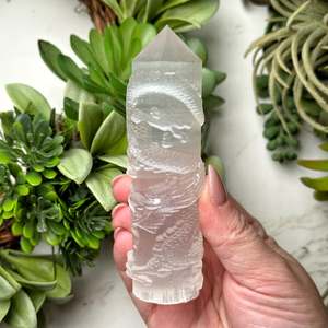 Pilar Tallado de Dragón y Fénix de Selenita Blanca, Piedra Curativa Natural al por Mayor para Decoración del Hogar y Regalos - Product Image 5