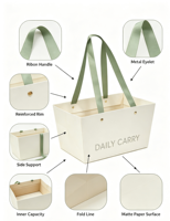 Sac fourre-tout en papier biodégradable écologique grande capacité, durable, avec poignée en sangle, matériaux recyclés, boîte cadeau personnalisée pour les collations