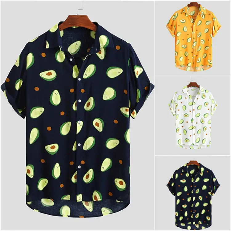 2021 सबसे अच्छा बिक्री फैशन Camisa मर्दाना Avocado मुद्रित हवाई समुद्र तट ग्रीष्मकालीन शर्ट्स