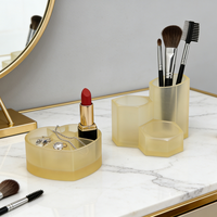 Ensemble de rangement en résine givrée, boîte organisatrice de bijoux multi-compartiments en forme de cœur, support combiné pour pinceaux de maquillage et stylos, support multi-tubes pour pinceaux de maquillage