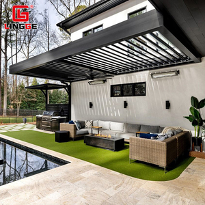 Pérgola Esquinera Resistente al Viento e Impermeable con Puerta <span class=keywords><strong>de</strong></span> Vidrio, Instalación <span class=keywords><strong>en</strong></span> Pared, Cubierta <span class=keywords><strong>de</strong></span> Patio con Persianas Eléctricas y Rejilla - Product Image 2