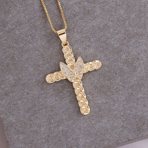 Collane Classiche Religiose in Rame Placcato con Croce per <span class=keywords><strong>Uomo</strong></span> e Donna, Catene 18k con <span class=keywords><strong>Pietre</strong></span> di Zirconia - Product Image 6