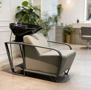 Elegante Lavacabezas Gris para Salón con Tazón de Cerámica Negro, Equipo de Lavado de Cabello de Grado Comercial para Salón de Belleza - Product Image 2