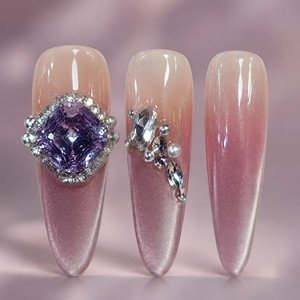Faux ongles à presser en acrylique, couvrance totale, dégradé rose, strass, forme amande et stiletto, finition brillante, pour usage professionnel en salon - Product Image 2