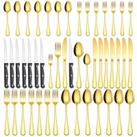 Ensemble de couverts brillant, moderne et classique, en acier inoxydable 18/10 argenté et doré, 24/36/48 pièces, couteaux à steak, passe au lave-vaisselle, finition miroir