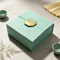 Boîte cadeau rigide personnalisée OEM en gros pour emballage de thé, avec logo emblème métallique et pochette, pour thé et collations