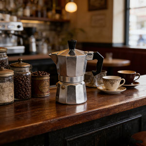 Cafetera <span class=keywords><strong>Moka</strong></span> Italiana Retro de 6 Tazas - Cafetera Espresso de Aluminio para Estufa, Plateada, Portátil, para el Hogar y la Cocina - Product Image 4