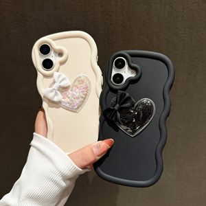 Funda de teléfono ondulada con lazo brillante dulce amor corazón líquido decoración 3D fundas de teléfono personalizadas para iPhone 13 15 16 Pro Max fundas - Product Image 2