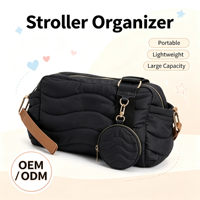 Sac à langer matelassé noir pour poussette, organisateur universel avec porte-gobelet isolé résistant à l'eau