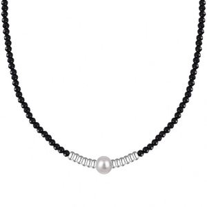 Collar con Colgante de Perlas de Cristal de Ónix Negro y Cuentas Pequeñas, Chapado en Rodio y Plata S925, Diseño Especial Dylam, para Mujeres y Niñas - Product Image 1