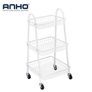 Chariot roulant robuste à 3 niveaux avec roues verrouillables Chariot de rangement et panier en fil métallique Étagère de cuisine utilitaire Supports de rangement et supports - Product Image 2